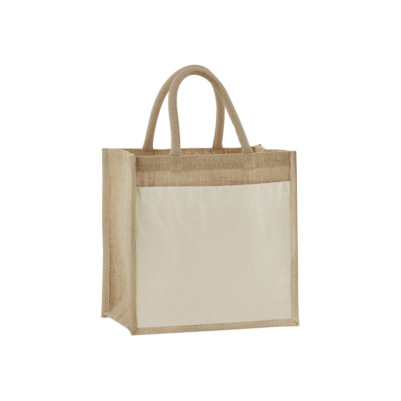 Cotton pocket natural starched jute midi tote